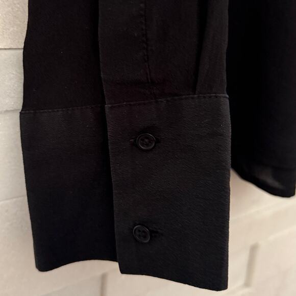 1.2.3. PARIS 100% Silk Tuxedo Style Button Front Blouse Top Long Sleeve Black 14 - Picture 6 of 9